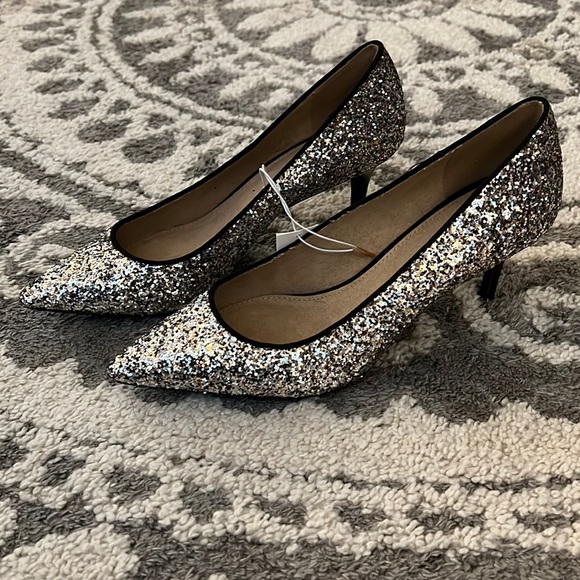 Old Navy Shoes - Old Navy silver glitter heels, size 8 NWT!